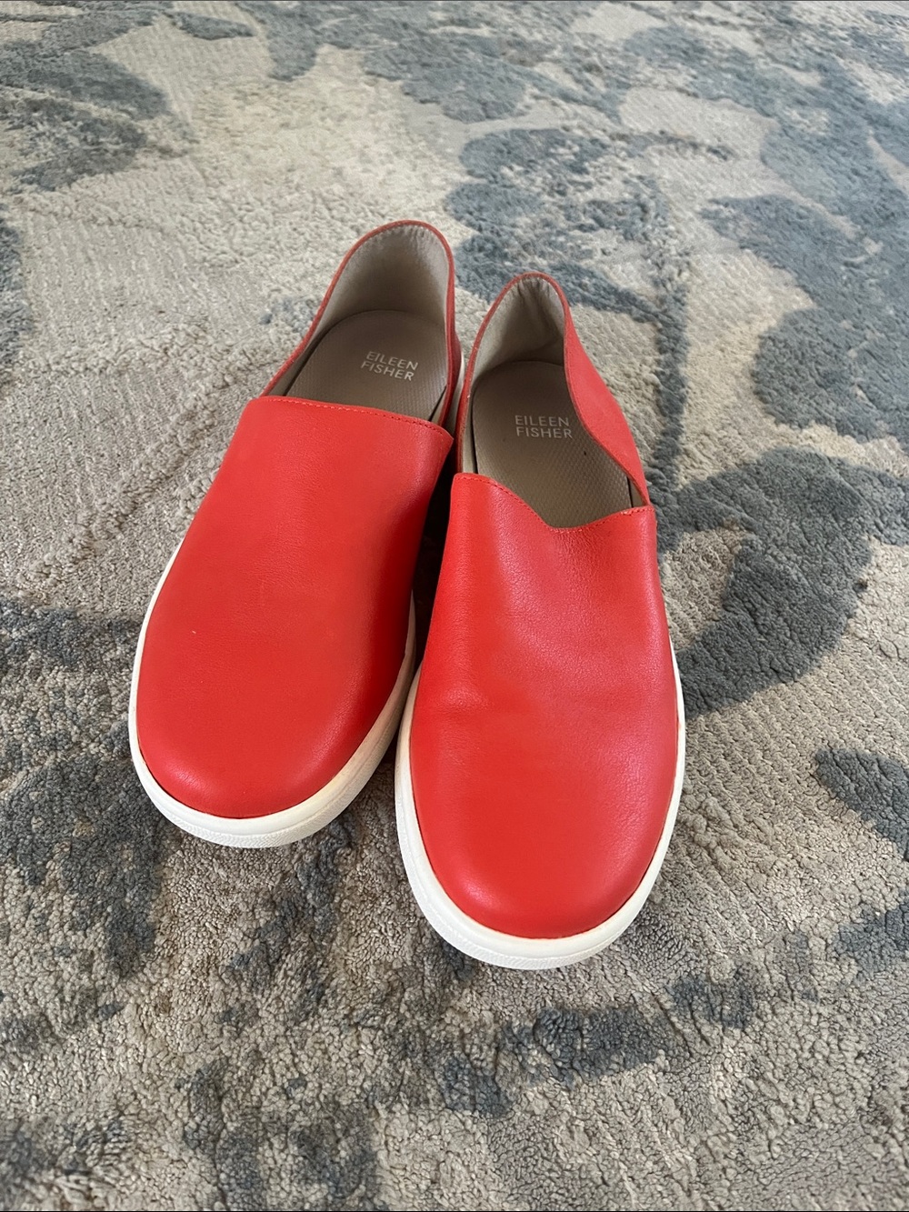 Eileen Fisher Bright Red Slip-On Leather Sneakers with White Sole